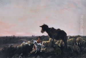 Pastore E Gregge Nel Paesaggio by Giuseppe Palizzi