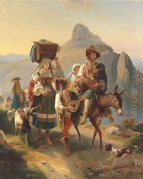 Italienische Bauernfamilie Auf Wanderschaft - view 1