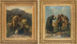 Berger Et Porteuse D'eau (+ Marchands De Moutons; Pair) by Giuseppe Palizzi