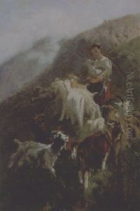 Pastorella E Caprette by Giuseppe Palizzi