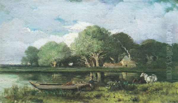 Paesaggio Fluviale Francese Con Figure - view 1