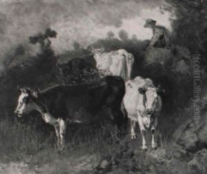 Mucche Al Pascolo by Giuseppe Palizzi