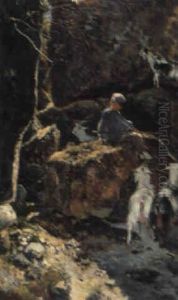 A Goatherd In A Rocky Landscape