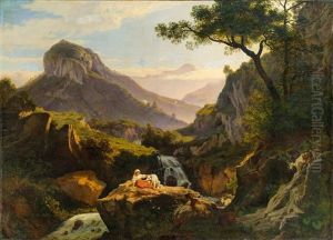 Gebirgslandschaft Mit Hirtin Und Ziegenherde Gebirgslandschaft Mit Hirtin Und Ziegenherde