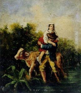 Mand, Der Baerer En Kvinde Over En Flod Mand, Der Baerer En Kvinde Over En Flod