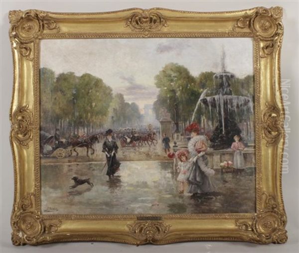Parisian Street Scene With Fountain - view 1
