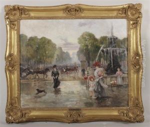 Parisian Street Scene With Fountain