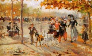 Carriage Ride In The Tuileries Gardens, Paris by Joaquin Pallares y Allustante