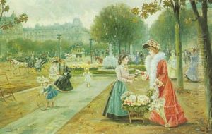 The Flower Seller, Paris by Joaquin Pallares y Allustante