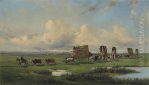 A Caravan Of Gauchos And Their Wagons Crossing The Pampas, Argentina