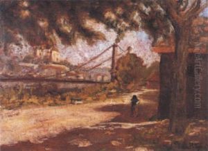 Paysage Pres D'un Pont Suspendu by Carolus Pallya