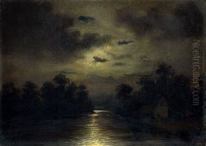 Mondscheinlandschaft Mit See by Anna Sofia Palm de Rosa