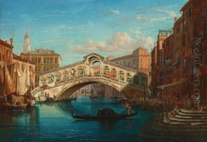 Vue Af Ponte Di Rialto I Venedig by Gustaf Wilhelm Palm