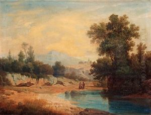 Italian Landscape With Figures by Gustaf Wilhelm Palm