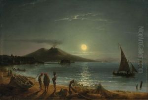 Mondschein Uber Der Bucht Von Neapel by Gustaf Wilhelm Palm