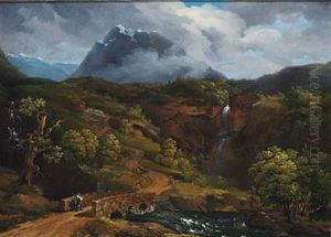 Norwegian Landscape With Snow-covered Mountains by Gustaf Wilhelm Palm