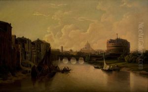 Veduta Del Tevere Con Castel Sant'angelo (view Of The River Tiber With Saint Angel's Castle) by Gustaf Wilhelm Palm