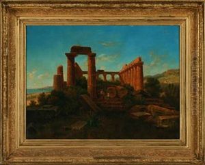 A View Of The Ruins From The Junos Temple At Gigenti At Sicily by Gustaf Wilhelm Palm