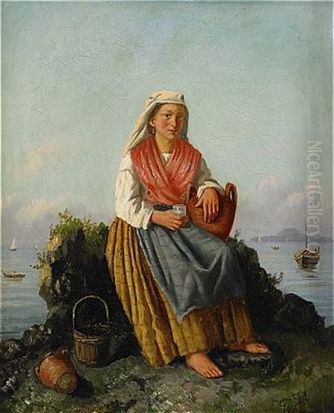 Sittande Allmogekvinna I Kustlandskap - view 1