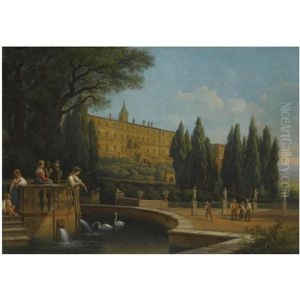 Tivoli, A View Of The Villa D'este by Gustaf Wilhelm Palm