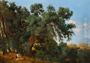 A Man And His Dog On The Fringes Of The Forest On A Summer's Day