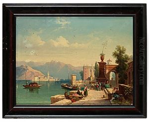 Vue Fran Villa D'este Vid Stranden Af Lago Maggiore by Gustaf Wilhelm Palm