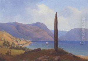 En Hostarbejderfamile Og En Stor Klippeblok Ved En So by Gustaf Wilhelm Palm