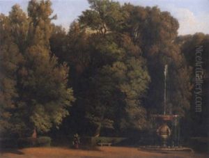 Italienskt Landskap Med Fontan by Gustaf Wilhelm Palm