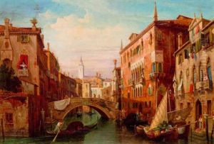 Vue Af Canale E Palazzo Osmarino I Venedig by Gustaf Wilhelm Palm