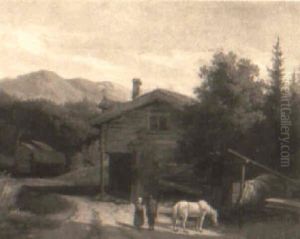 Figurer Och Hast Vid Fjallstugor by Gustaf Wilhelm Palm