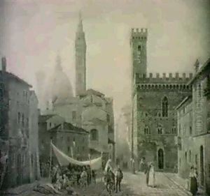 Folkliv Pa Piazza Della                                     Signoria, Florens by Gustaf Wilhelm Palm