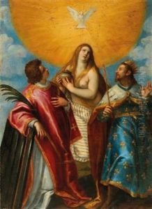 Mary Magdalene With Saint Lawrence And Saint Louis Of France by Jacopo Palma il Giovane