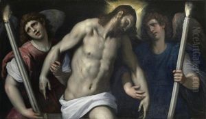Corpus Christi Supported By Angels Bearing Torches by Jacopo Palma il Giovane