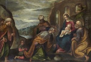 Den Heliga Familjen Med De Tre Vise Mannen