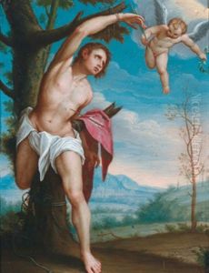 Der Heilige Sebastian Mit Einem Engel, Der Ihm Martyrer-palmzweig Und Krone Uberbringt