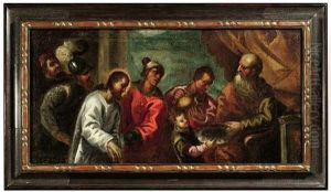 Pontius Pilatus Wascht Seine Hande In Unschuld. Vor Ihm Der Zum Tode Verurteilte Christus (matthaus 27, 15-30)