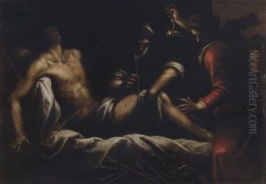 Saint Irene And A Female Saint Tending The Wounds Of Saint Sebastian by Jacopo Palma il Giovane