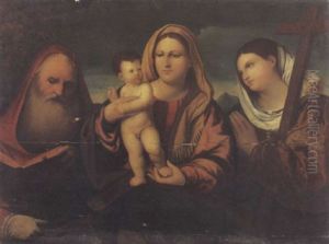 Brustbild Der Maria Mit Dem Jesuskind Und Dem Heiligen Hieronymus Und Der Heiligen Katharina