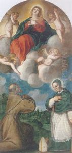 The Assumption Of The Virgin, With Saint Francis And A Bishop Saint by Jacopo Palma il Giovane