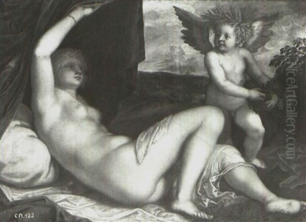 Venus And Cupid: An Allegory Of Abundance by Jacopo Palma il Giovane