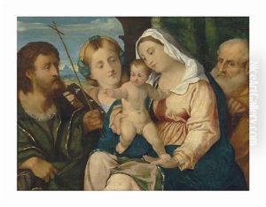The Holy Family With Saint John The Baptist And Saint Catherine Of Alexandria by Jacopo Palma il Vecchio