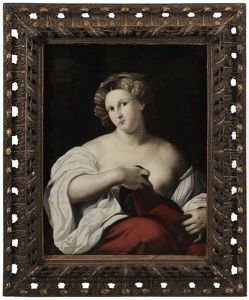 Portrait Of Woman With Red Drape by Jacopo Palma il Vecchio