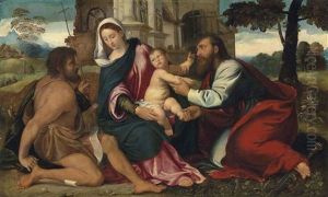The Madonna And Child With Saints John The Baptist And Paul by Jacopo Palma il Vecchio