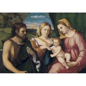 The Madonna And Child With St John The Baptist And St Catherine (?) (+ A Child, Drawing, Verso) by Jacopo Palma il Vecchio