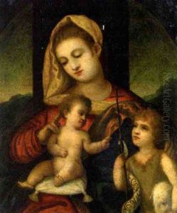Madonna Mit Jesus - Und Johannesknaben by Jacopo Palma il Vecchio