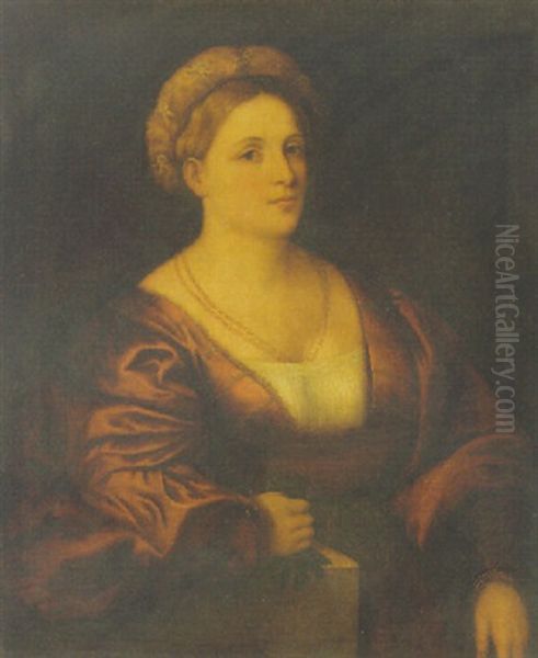 Portrait Of A Lady Wearing A Red Dress - view 1