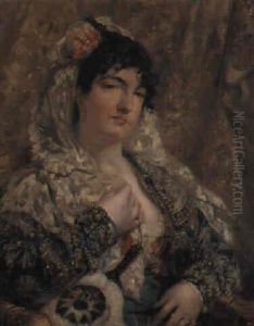 Mujer Con Mantilla by Vicente Palmaroli Y Gonzalez