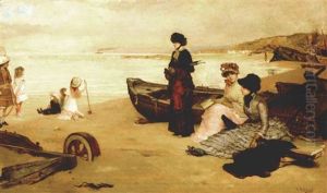 A Summer's Afternoon At The Beach by Vicente Palmaroli Y Gonzalez