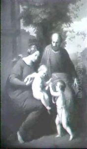 Heilige Familie Mit Dem Johannesknaben Vor Berglandschaft by Augustin Palme