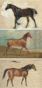 Sketch Of A Chestnut Horse In A Landscape (+ 2 Others; 3 Works Incl. 1 Oil On Board) Sketch Of A Chestnut Horse In A Landscape (+ 2 Others; 3 Works Incl. 1 Oil On Board)